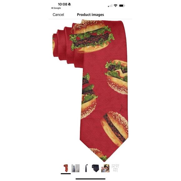 TIE CRAVATE CHEESEBURGER COTTON TREND GREAT DAD GIFT NWT HAND MADE UNISEX - Picture 1 of 8